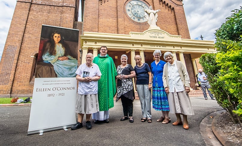 Left to right: Sr Margaret Mary Birgan OLN, Fr Andrew Doohan, Mrs Barbara Bowers MBE, Mrs Margaret McNamara, Sr Gaye Reynolds, Sr Kerry McDermott OLN. Photo: Giovanni Portelli