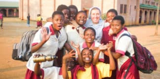 The greatest joy of her life … Sr Melissa with some of her students at Bakhita Secondary School in Balaka, East Africa Photos: Supplied