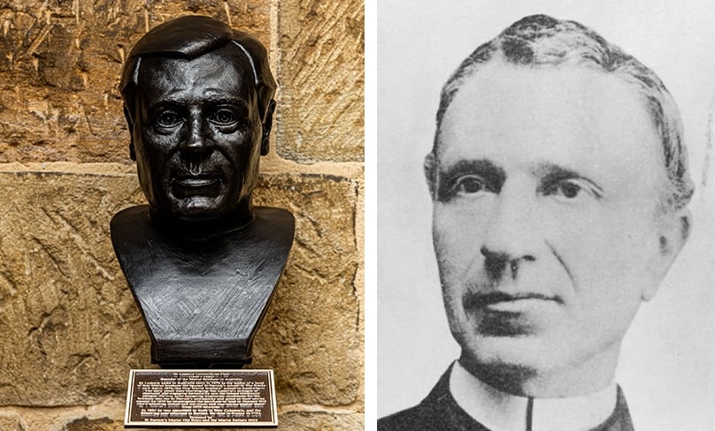 First Marist school principal Br Ludovic Laboureyras. The bust was sculptored by Roger Apte and unveiled at St Patrick's Church Hill. Photo of bust: Alphonsus Fok