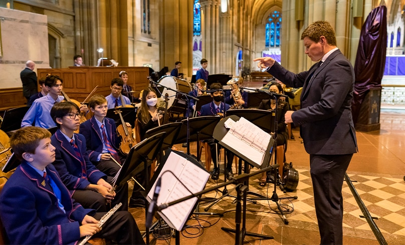 Marist school students perform at the 150th Mass in St Mary’s Cathedral. Photo: Patrick J Lee