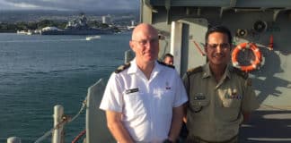 Fr Anthony Crook RAN with fellow chaplian Fr Joel Vergara at the Rim of the Pacific Exercise in Hawaii in 2018. Photo: Supplied
