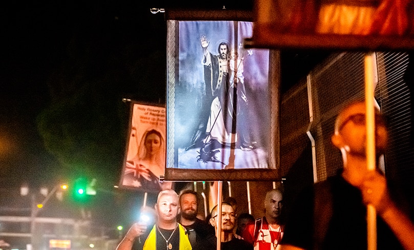 Sydney Catholic men walk through the night on their second annual Camino of St Joseph. Photo: Giovanni Portelli