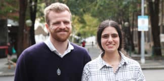 Eyes fixed on Christ: Hudson Leone and Larissa Al Youssef - president and vice-president of the UTS Catholic Society - see definite trends among their peers. These include increased anxiety and isolation after two years of lockdown and a suspicious attitude to religion. Photo: Adam Wesselinoff