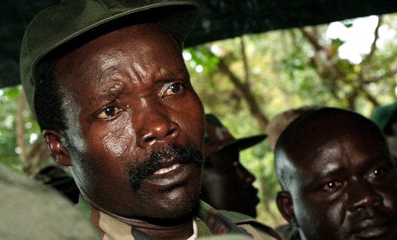 Joseph Kony of the Lord’s Resistance Army speaks to journalists at Ri-Kwamba in southern Sudan in 2006. Photo: CNS/Stuard Price, Pool via Reuters
