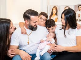 To Rome with love… Danny and Leila Abdallah with children Liana, Alex, Michael and baby Selina who are heading to the Vatican at the invitation of Pope Francis. Photo: Giovanni Portelli