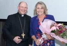 Bishop Anthony Randazzo with pastoral discernment project facilitator Patti Beattie. The project prepared by Ms Beattie will now be considered by Bishop Randazzo. It aims to drive revitalisation of Catholic communities on the Central Coast in the northern reaches of the Diocese. Photo: Supplied