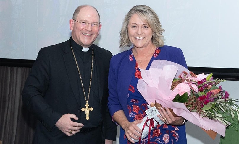 Bishop Anthony Randazzo with pastoral discernment project facilitator Patti Beattie. The project prepared by Ms Beattie will now be considered by Bishop Randazzo. It aims to drive revitalisation of Catholic communities on the Central Coast in the northern reaches of the Diocese. Photo: Supplied