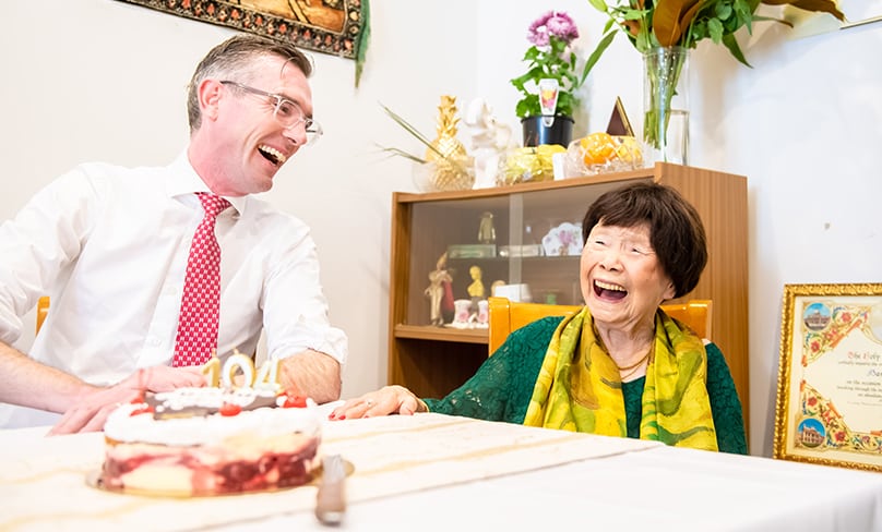 Premier Dominic Perrottet went ahead and made Maria Reilly’s day - and probably her whole year. Photo: Giovanni Portelli