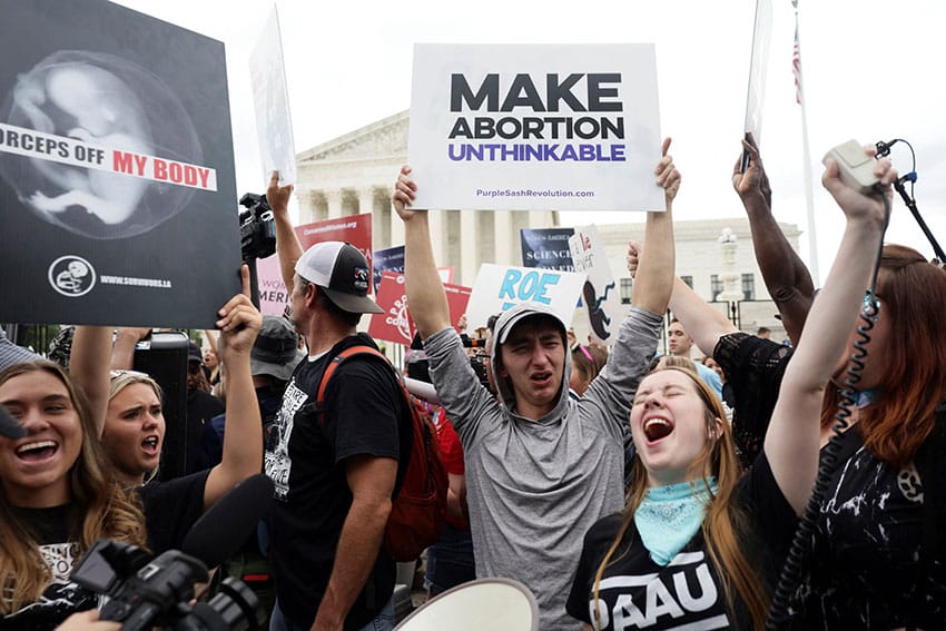 Pro-life demonstrators in Washington celebrate outside the US Supreme Court on 24 June as the court overruled the landmark Roe v. Wade abortion decision. Photo: CNS, Evelyn Hockstein, Reuters