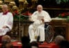 Sitting in a chair due to knee problems, Pope Francis gives the homily as he participates in Mass for the feast of Pentecost in St Peter’s Basilica at the Vatican on 5 June 2022. Phone: CNS, Paul Haring