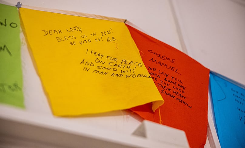 Prayers written on banner flags - Nepalese style - for blessings and peace on earth. Photo: Alphonsus Fok