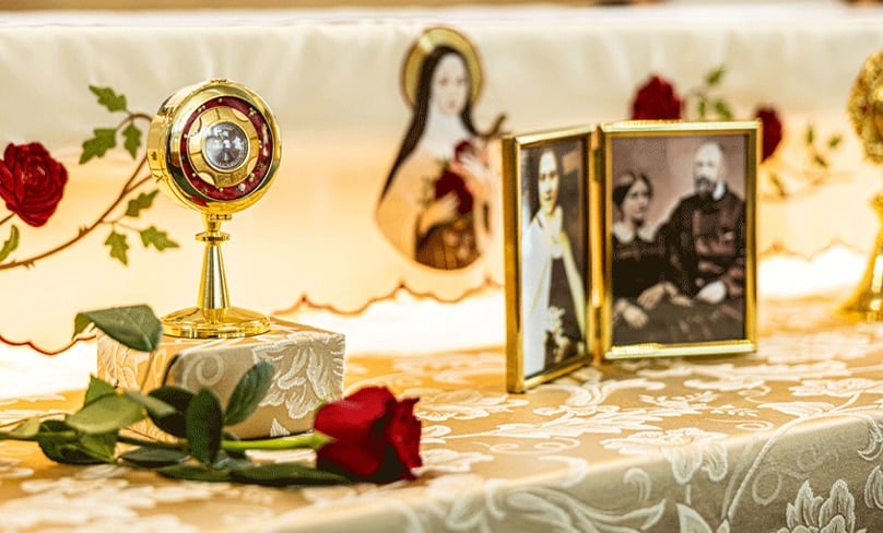 On Saturday, one of the Sydney pilgrimage destinations - St Therese's parish in Denistone - hosted relics of extraordinary saints, all from the one family, at left. The relics were of St Therese of Lisieux and her parents, Sts Louis and Zelie Martin. Photo: Alphonsus Fok