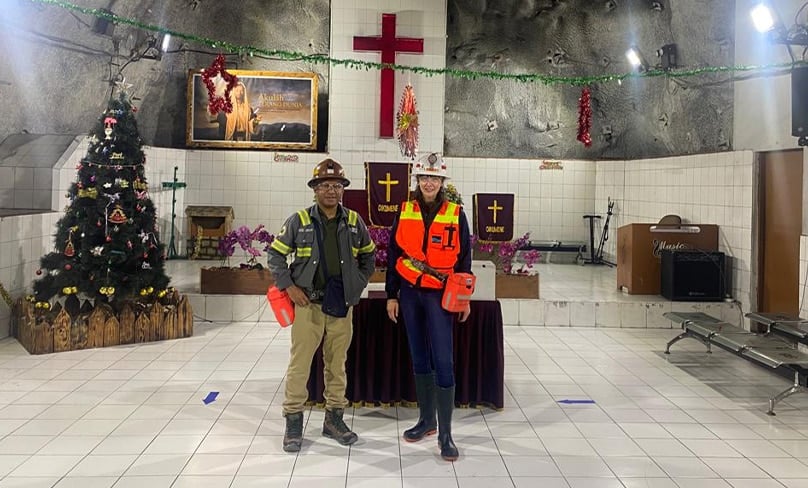 Dr Kathleen Turner in the Grasberg mine in Papua, Indonesia, where she discovered what may be the deepest church in the world. Photo: Supplied