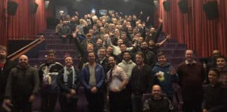 Men gather after a screening of the Hollywood biopic Fr Stu. The evening was organised by Sydney Catholic Schools and St George Family Educators. Photo: Supplied