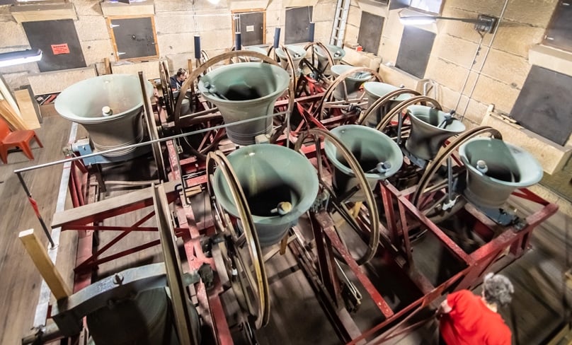 Hung on a wheel for full-circle ringing, the peal of 14 bells located in the central tower are the heaviest in Australia and the third set of bells in the history of the Cathedral which were cast at Whitechapel Bell Foundry in London in 1985. Photo: Giovanni Portelli