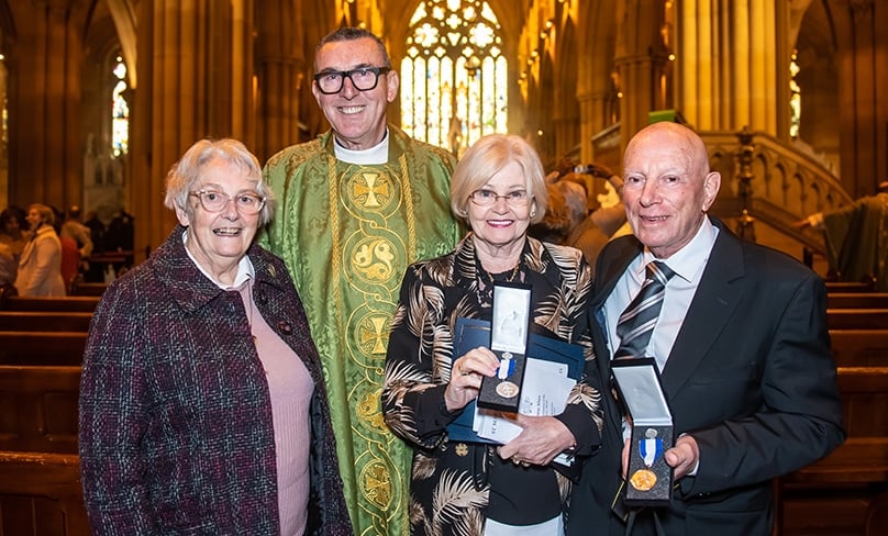Sue and David Cameron from St Patrick’s Sutherland with former parish priest and friends Fr John Knight and Sr Helen Avery. Photo: Giovanni Portelli