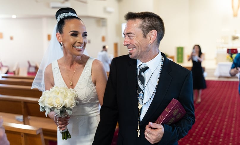 Seb and Kath Dell’Orefice walk down the aisle at St Joseph’s Moorebank in November 2020. Since their Sacramental Marriage the couple have sought to strengthen their marriage spiritually through regular participation in Catholic marriage programs such as The Marriage Course, which commenced at St Joseph’s on 20 July. Photo: Courtesy of Kath Dell’Orefice