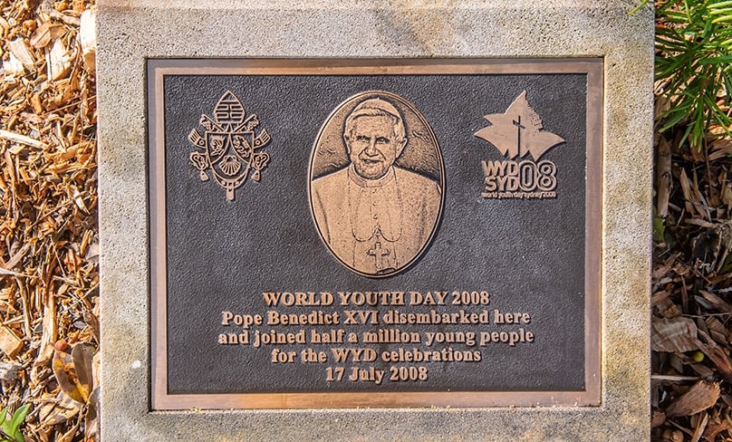 The plaque commemorating Pope Benedict’s visit. Photo: Giovanni Portelli