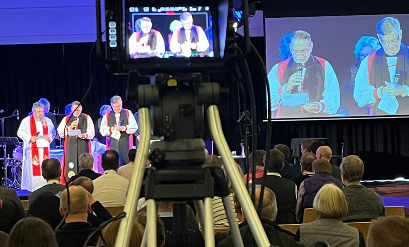 Bishop Glenn Davies is commissioned at the 2022 GAFCON Australia conference. Photo: David Ould