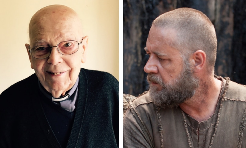 Famous Rome exericst Fr Gabriel Amorth, at left, passed away in 2016 after a lifetime spent driving the devil out of victims’ lives. He will be played in an upcoming movie by Australian star Russell Crowe, at right, seen here in the 2014 movie Noah.Photos: left: LD Entertainment; right: Paramount.