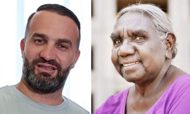 Sydney father Danny Abdallah and Aboriginal elder and 2021 Senior Australian of the Year Dr Miriam-Rose Ungunmerr Baumann AM attende the Queen’s funeral in London. Photo: Supplied
