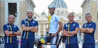 Cyclist Rein Schuurhuis with his Vatican Cycling Team pictured in Rome before coming Down Under to compete in the 2022 UCI Road World Championships. Photo: CNS
