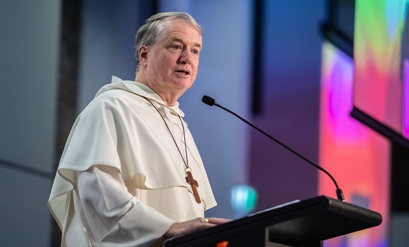 Archbishop Anthony Fisher OP gives the keynote address at the 10:10 Project Conference on 7 September. Photo: Giovanni Portelli