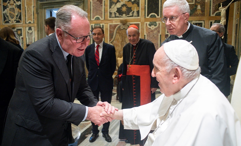 NSW MP Hugh McDermott meets Pope Francis in Rome on 25 August, 2022. Photo: Vatican News