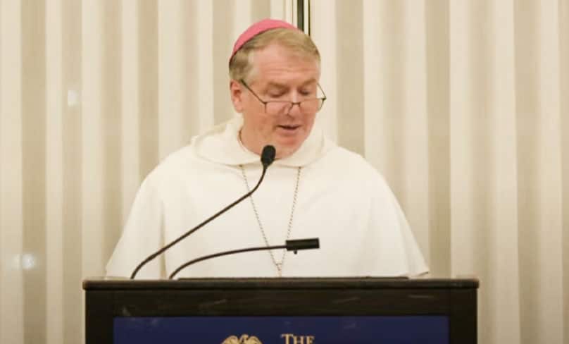 Archbishop Fisher delivers the Erasmus Lecture in New York on 24 October. Screenshot: First Things Youtube Channel