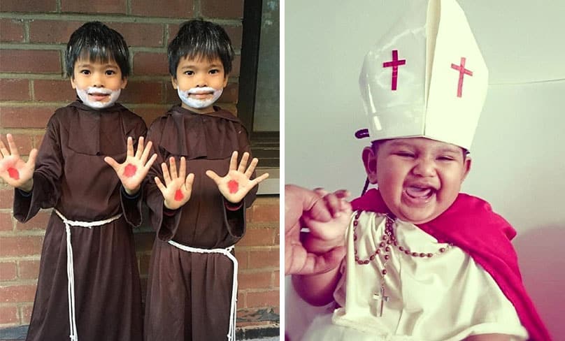 Padre Pio and Pope St John Paul II are popular Saints to dress your children up as for Hallloween. 