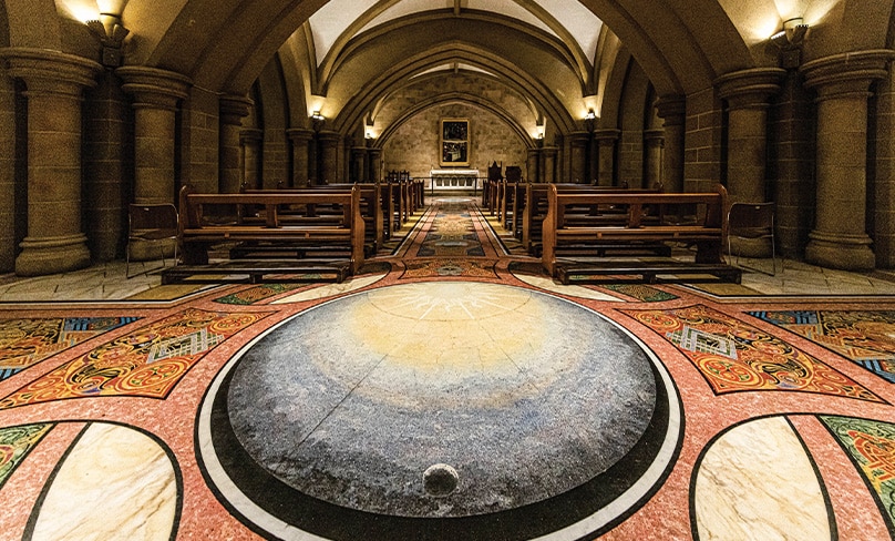 Among the mosaic artworks of the Crypt is the separation of night and day from the biblical account of the creation of the world. Photo: Alphonsus Fok
