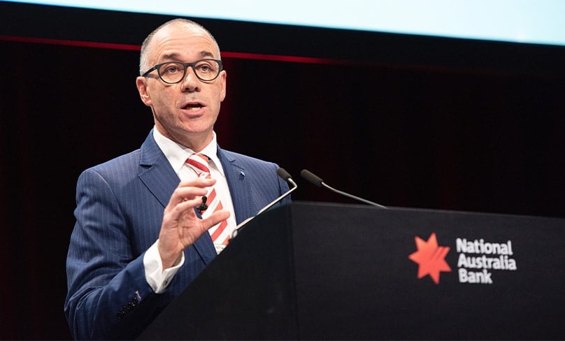 The-then NAB Group Chief Executive Officer and Managing Director Andrew Thorburn addresses the NAB’s 2018 AGM. He survived just 24 hours as CEO of AFL club Essendon before being forced to resign for his faith. Photo: AAP Image/Ellen Smith
