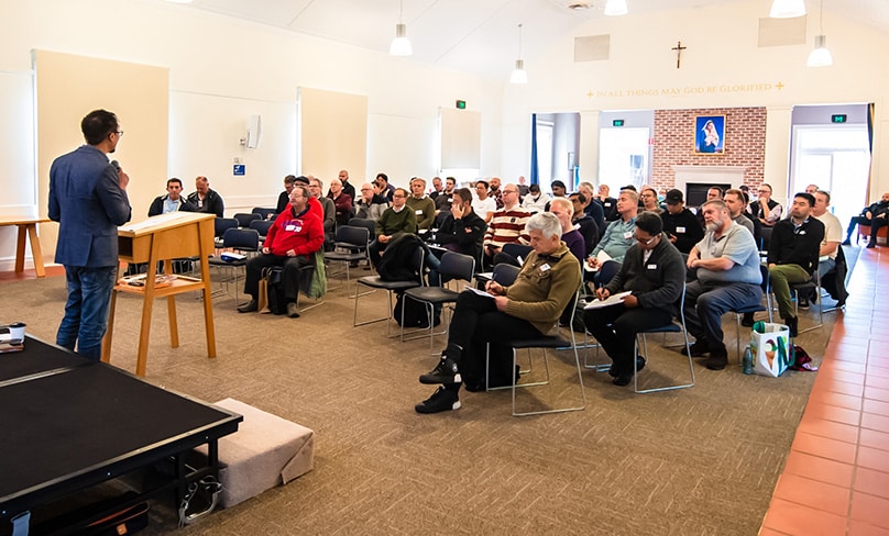 Daniel Ang addresses participants at the National Catholic Men’s Gathering last weekend. Photo: Giovanni Portelli
