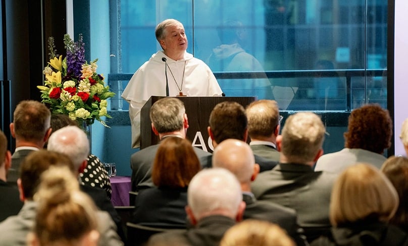 Archbishop Anthony Fisher OP delivers the first annual St John Henry Newman Lecture, a joint initiative of ACU and UNDA, on 7 October 2022. Photo: Courtesy of ACU
