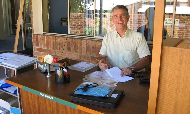 Paul Croker working outside Holy Family, Canberra. Photo; Supplied