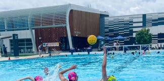 Teams compete in game training on Day 2 of the Sydney Catholic Schools Water Polo camp at Ashfield Aquatic Centre. Photo: Supplied