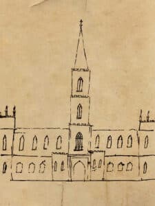 A ‘Rough Outline’ of St Mary's Cathedral sketched by Fr Therry. Images: Archives of the Archdiocese of Sydney
