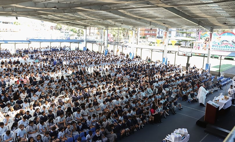 All Saint's Liverpool students attend Mass. Photo: Supplied