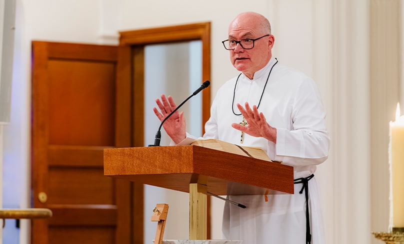 The new provincial for Oceania Br Peter Carroll speaks at the Mass. Photo: Patrick J Lee