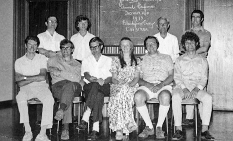 Founding members of the inaugural conference of the Fellowship of John XXIII in Canberra in 1973: Fr Peter Elliott (back row from left), Chris Stretcher, Br Christian Moe and Colin Jory. In the front row are: (from left) Karl Schmude, Terry Monagle, Fr Denis O’Brien, Christine and John McCarthy and Richard Kerley. Photo: Courtesy Karl Schmude