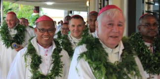 Bishops process into Mass during the Federation of Catholic Bishops Conferences of Oceania assembly in Suva, Fiji. Photo: ACBC
