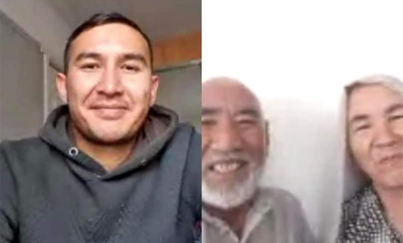 Mr Nazari on a video call with his father and mother-in-law. He said they help him not to lose hope in his refugee journey.Image: Supplied