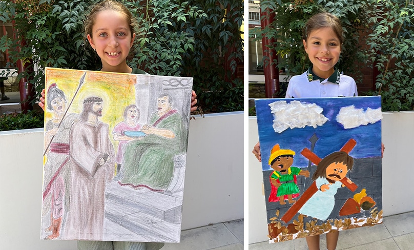 Some of the new Stations of the Cross, created by families, students and staff, which will be used at Our Lady of Fatima Kingsgrove throughout the Liturgical Year. Photo: Our Lady of Fatima Kingsgrove