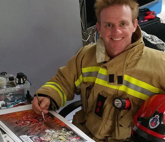 Paul Dorin, resident cartoonist for The Catholic Weekly, is also a senior NSW firefighter and recipient of the National Emergency Medal for bravery and service for his servce during the Black Summer bushfires of 2019-2020. Photo: Supplied