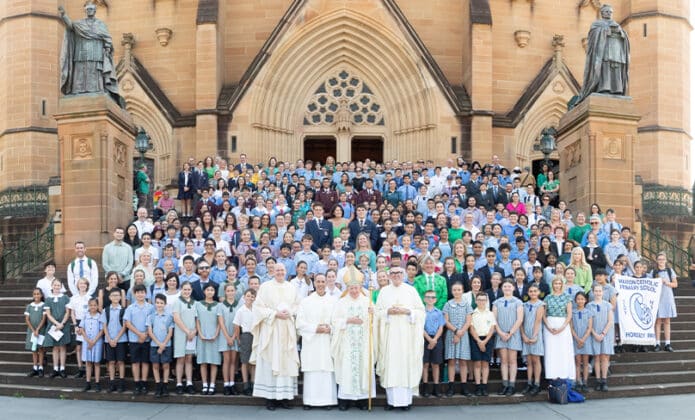 Over 700 people gathered for a Mass at St Mary’s Cathedral, on the feast of St Patrick, celebrated by the Auxiliary Bishop Emeritus Terence Brady on 17 March. Photo: Giovanni Portelli