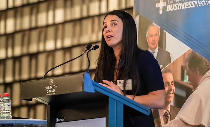 2021 Mother of the Year Leila Abdallah, pictured at a Sydney Catholic business network lunch ealier this month, sees her steady stream of speaking requests as part of her vocation in life. Photo: Giovanni Portelli