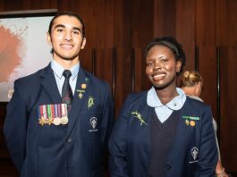 School captains Achan Akot and Khan Salicioglou-Achi, below, were selected from thousands across the state to deliver the keynote address at the 70th RSL and Schools Remember ANZAC Commemoration in Hyde Park. Photo: Alphonsus Fok