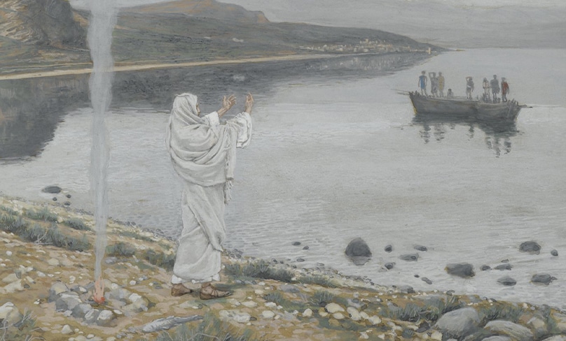 James Tissot (French, 1836-1902). Christ Appears on the Shore of Lake Tiberias (Apparition du Christ sur les bords du lac de Tibériade), 1886-1894. Photo: Brooklyn Museum, 00.159.343_PS2.jpg