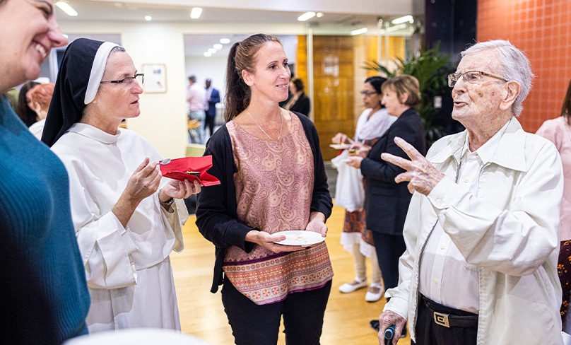 Monsignor William Mullins speaks to those who attended the birthday celebration on 12 April. Photo: Alphonsus Fok