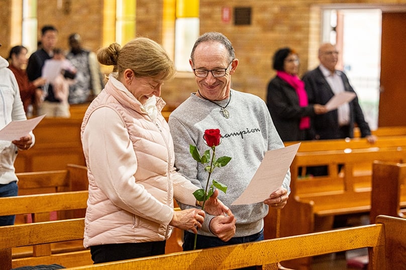 Attendees of the Called to Love day retreat for married couples with international speaker Christopher Padgett renew their marriage vows. Photo; Alphonsus Fok
